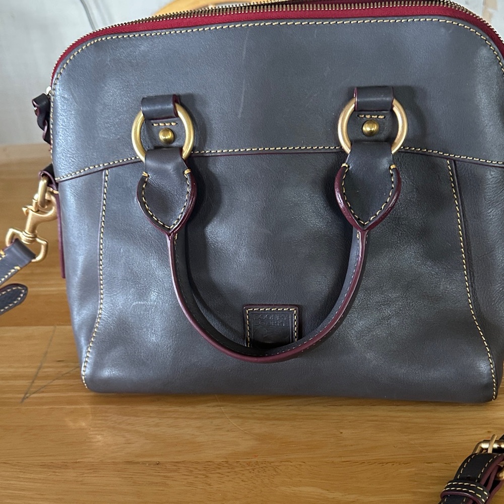 Dooney & Bourke Charcoal Satchel with Burgundy Accents